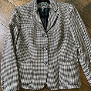 Lauren Ralph Lauren Black/Cream Houndstooth 100% Wool Blazer